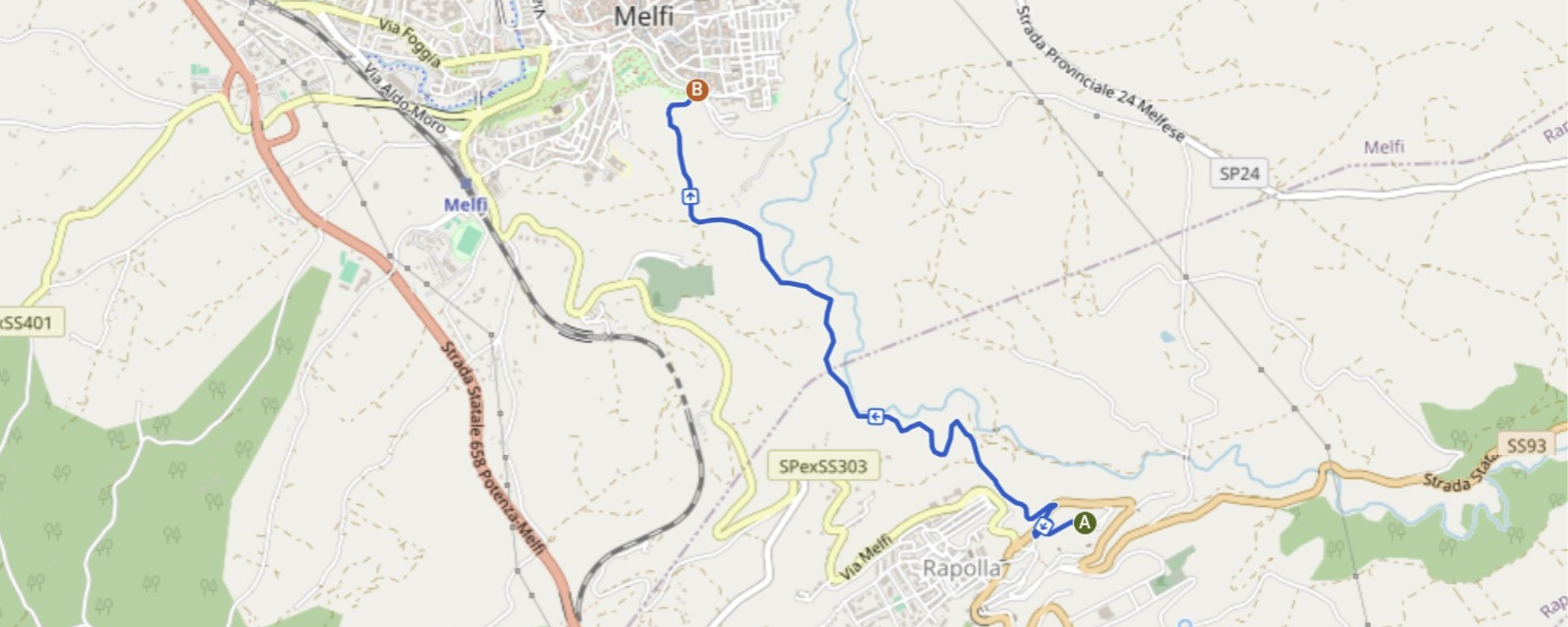 Mappa del percorso da Rapolla a Melfi