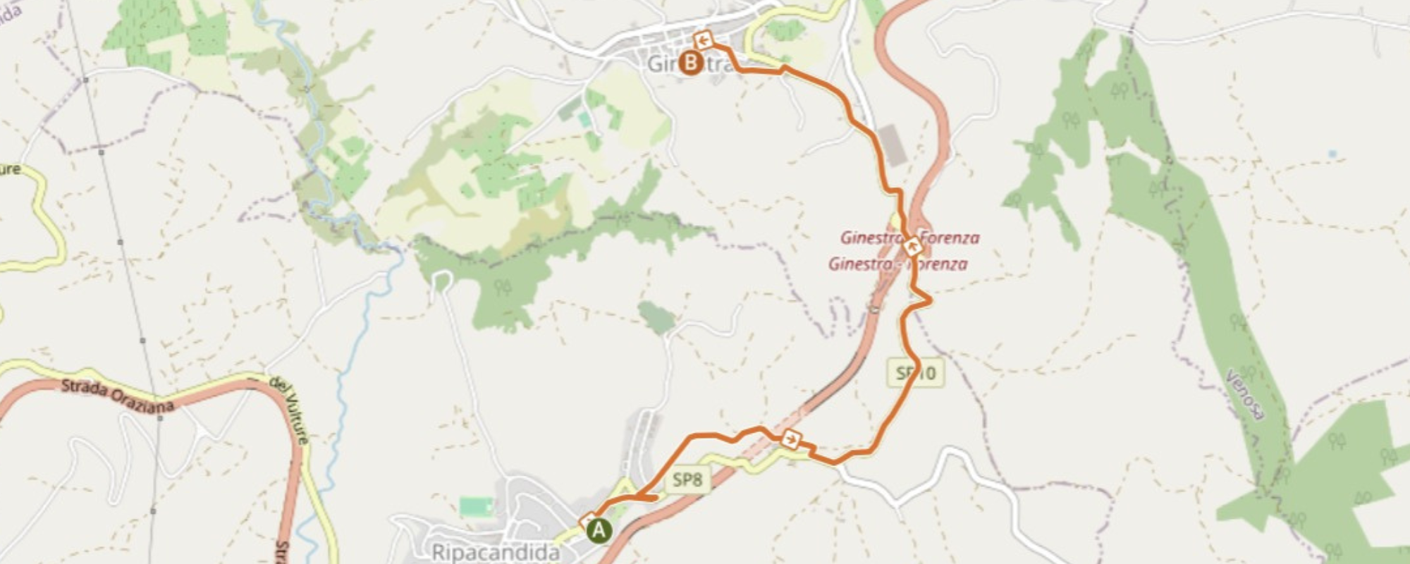Mappa del percorso da Ripacandida a Ginestra