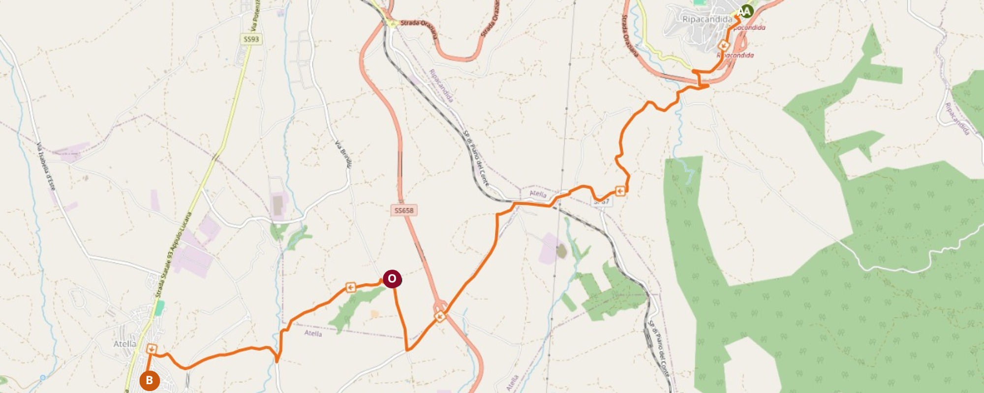 Route map from Ripacandida to Atella via the Parco Archeologico Torre degli Embrici