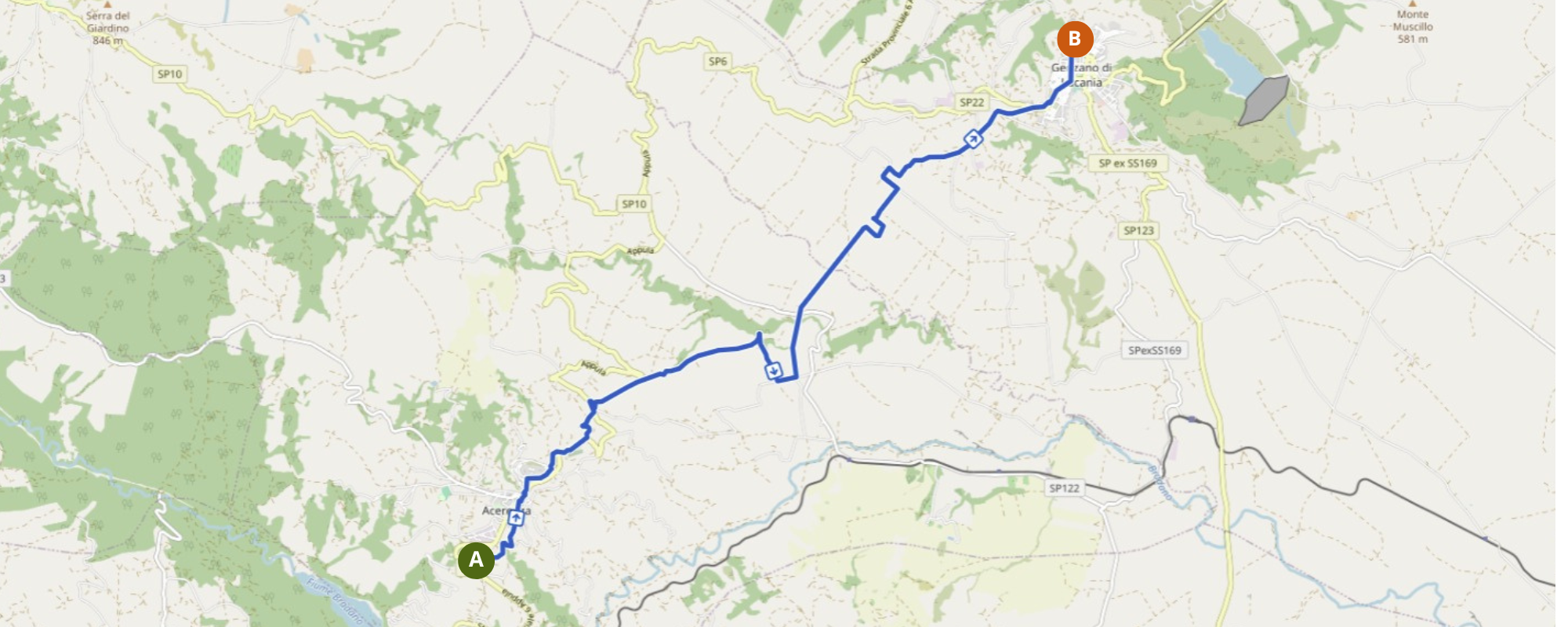 Mappa del percorso da Acerenza a Genzano di Lucania tra Fontana San Marco e Fontana Cavallina