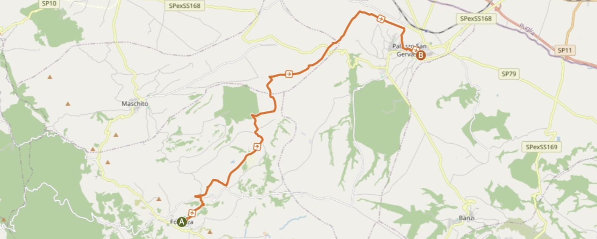 Mappa del percorso da Forenza a Palazzo San Gervasio