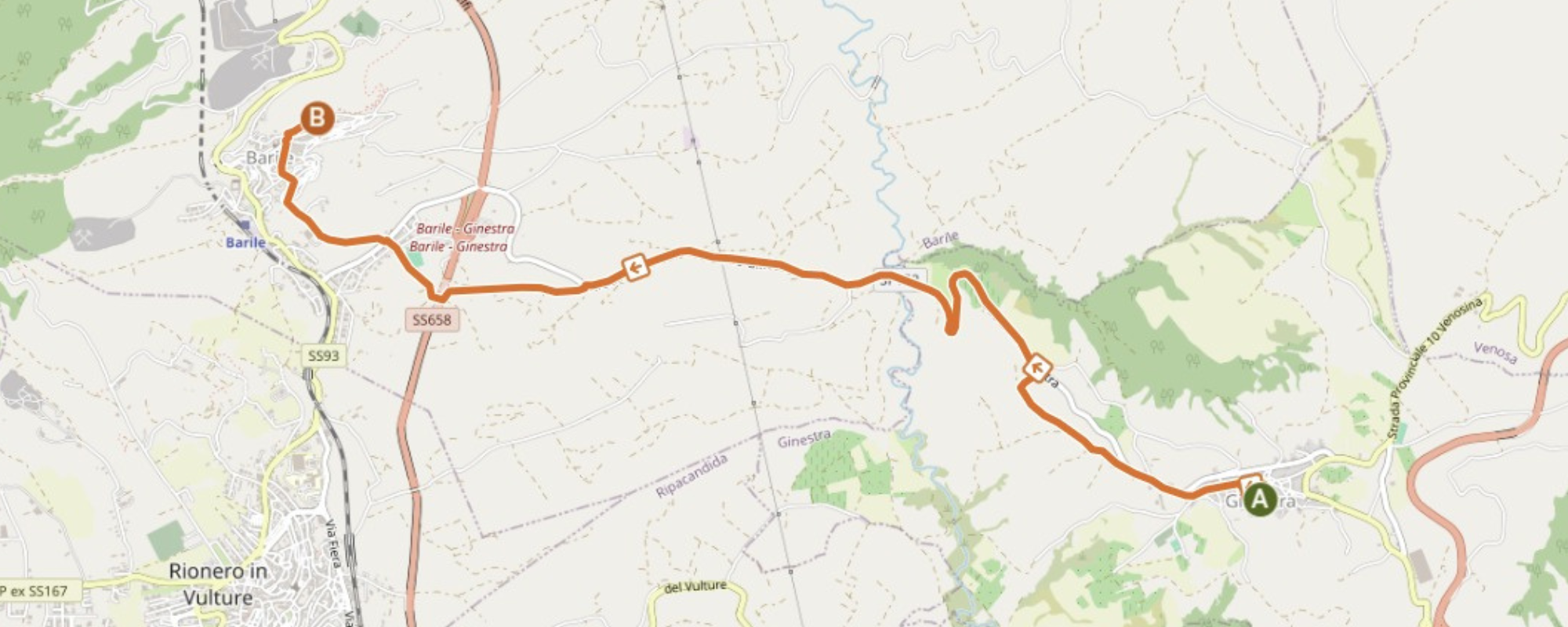 Mappa del percorso da Ginestra a Barile