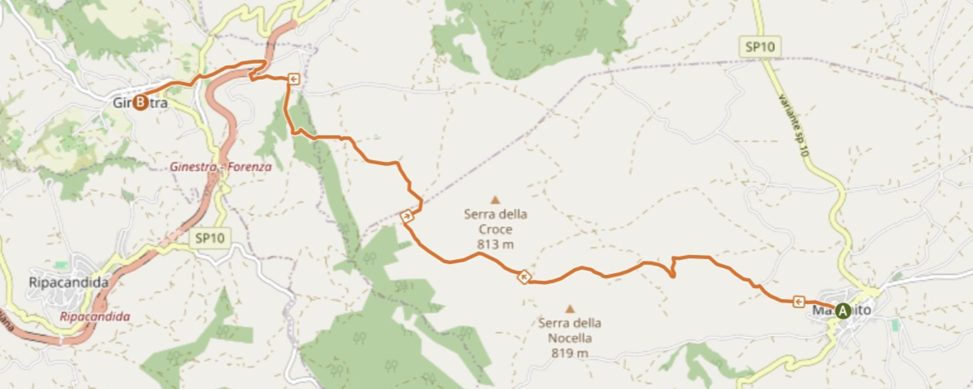 Mappa del percorso da Maschito a Ginestra